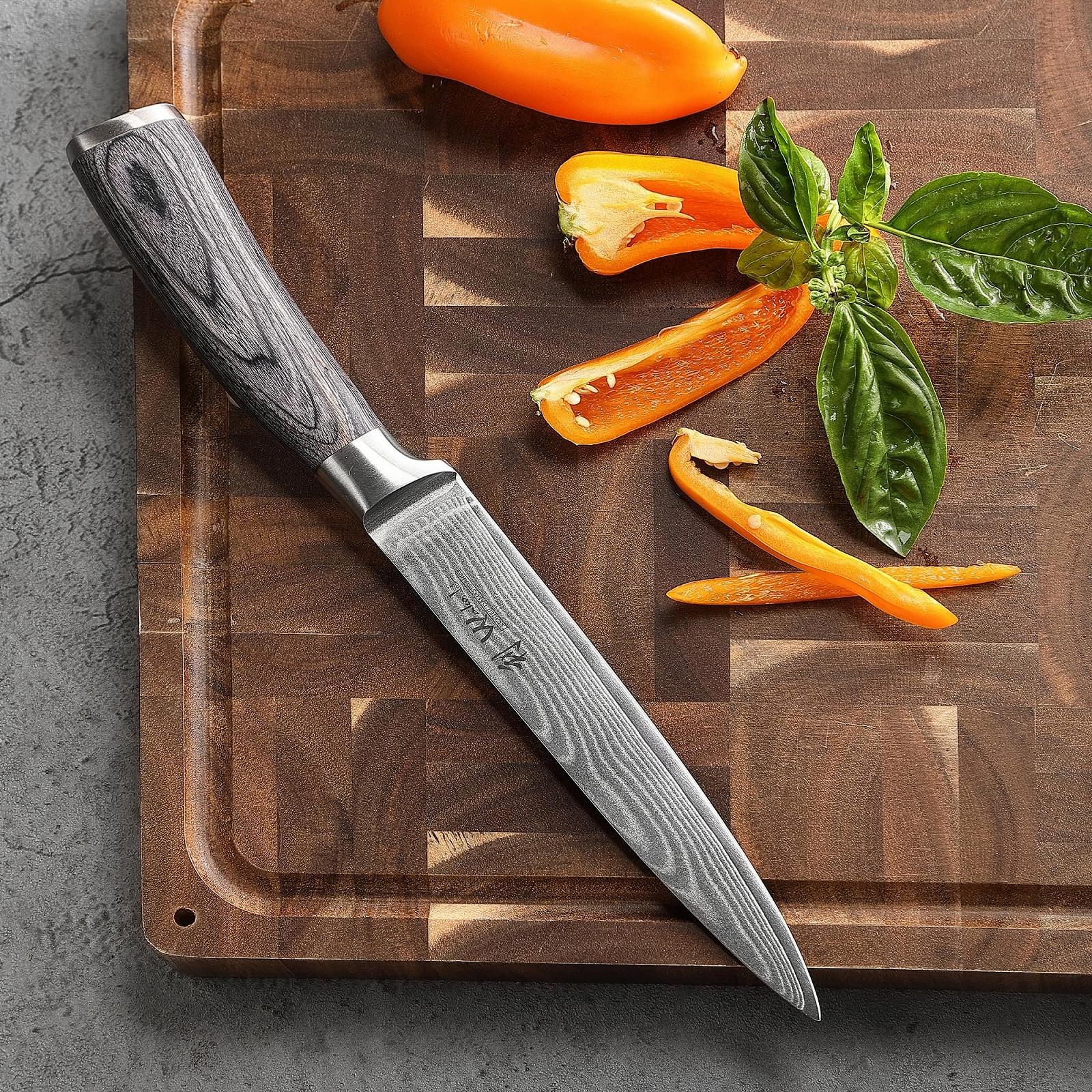 Набір ножів Wakoli Edis Professional Damascus, леза 8-20 см, 67 шарів дамаської сталі з серцевиною VG10, руків’я з дерева Pakka, фото №6
