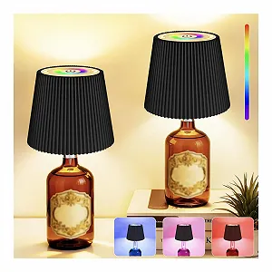 Лампи для пляшок набір 2 шт бездротові RGB теплі білі сенсорні акумуляторні USB-C водонепроникні - Фото 1