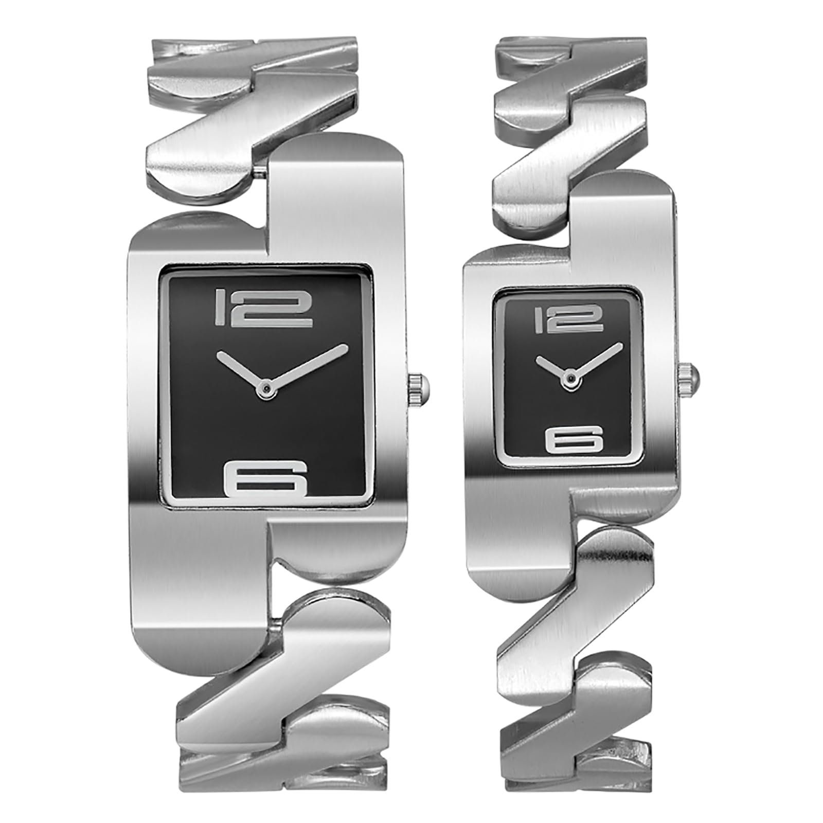 Парные часы Прямоугольные партнерские часы Аналоговые кварцевые часы для пары Часы дружбы Мужские Женские Повседневные часы с металлическим ремешком зигзаг и квадратным циферблатом Золотой/Серебряный, фото №1