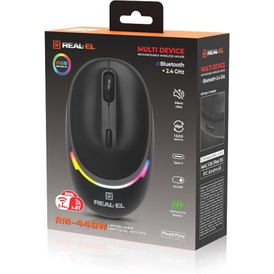 Мышка REAL-EL RM-440W Wireless/Bluetooth Black (EL123200045), фото №10 Мышка REAL-EL RM-440W Wireless/Bluetooth Black (EL123200045), фото №10