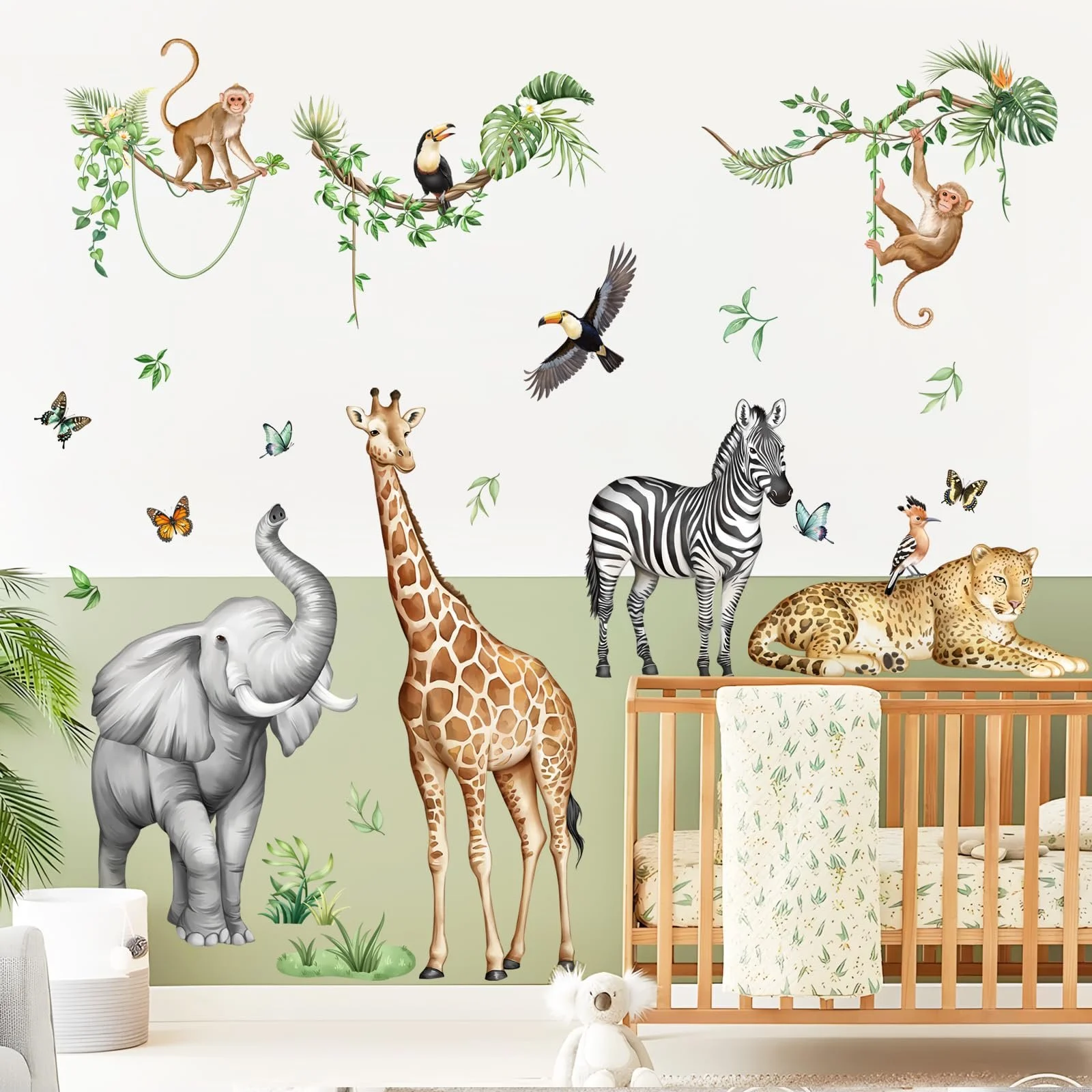 Наклейка на стіну Supzone Jungle Safari Animals Tree XXL Giraffe Elephant 140 x 120 см, фото №6