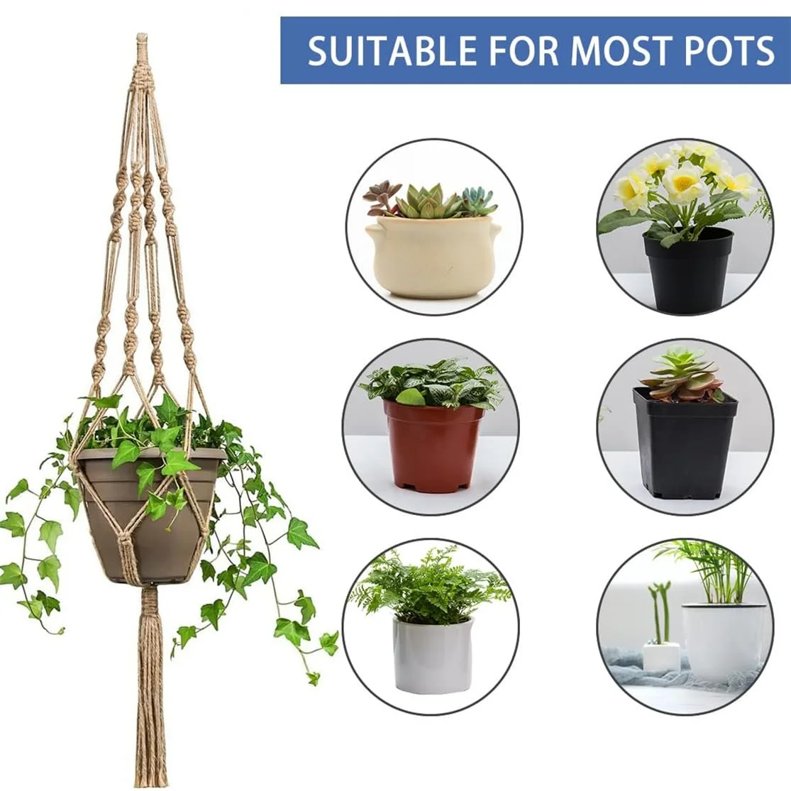 Подвесная корзина макраме LINXIU 2 шт. 80 см, фото №5