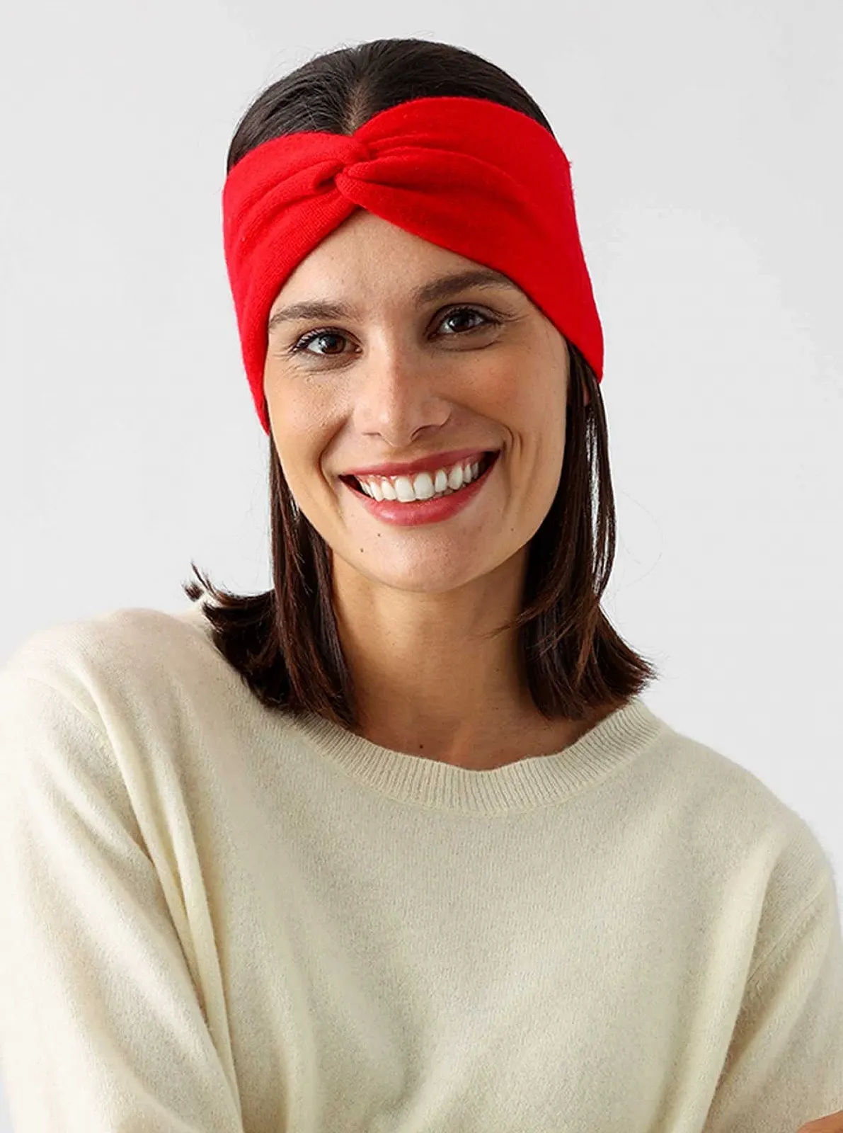 Пов'язка на голову Zwillingsherz 100% кашемір однотонна червона, фото №2