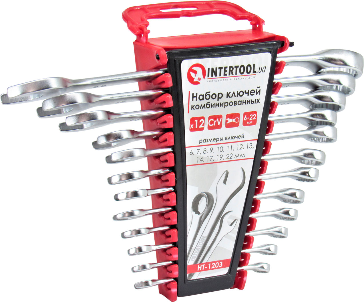 Набір ключів ріжково-накидних Intertool 12шт (6-22мм.) HT-1203, фото №1