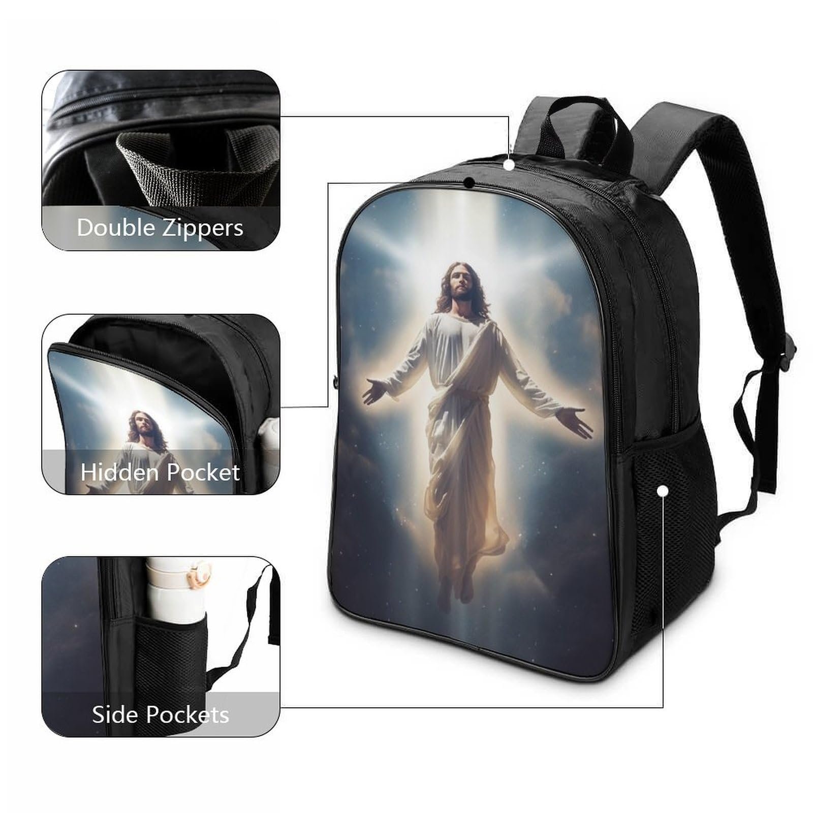 Ранець FPAKAKIIE Jesus для хлопчиків і дівчаток, підлітків, шкільна сумка, водонепроникний рюкзак, дамська чоловіча шкільна сумка, рюкзак для ноутбука 40x28x16 см, фото №3