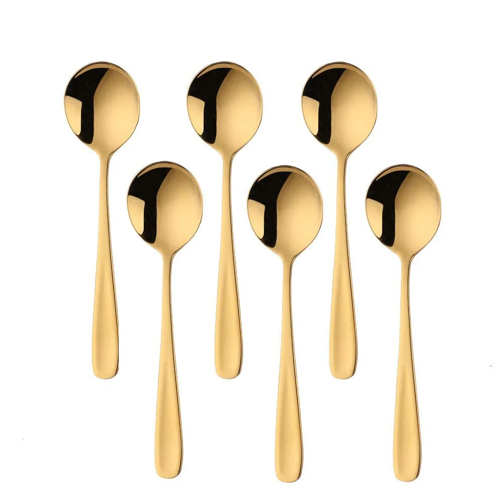 Ложка для супу BISDARUN Кругла Набір 6 шт. Золота 18/10 нержавіюча сталь 17.5 см довжина 4.5 см ширина, фото №1
