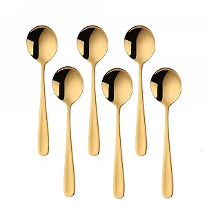 Ложка для супу BISDARUN Кругла Набір 6 шт. Золота 18/10 нержавіюча сталь 17.5 см довжина 4.5 см ширина - Фото 1