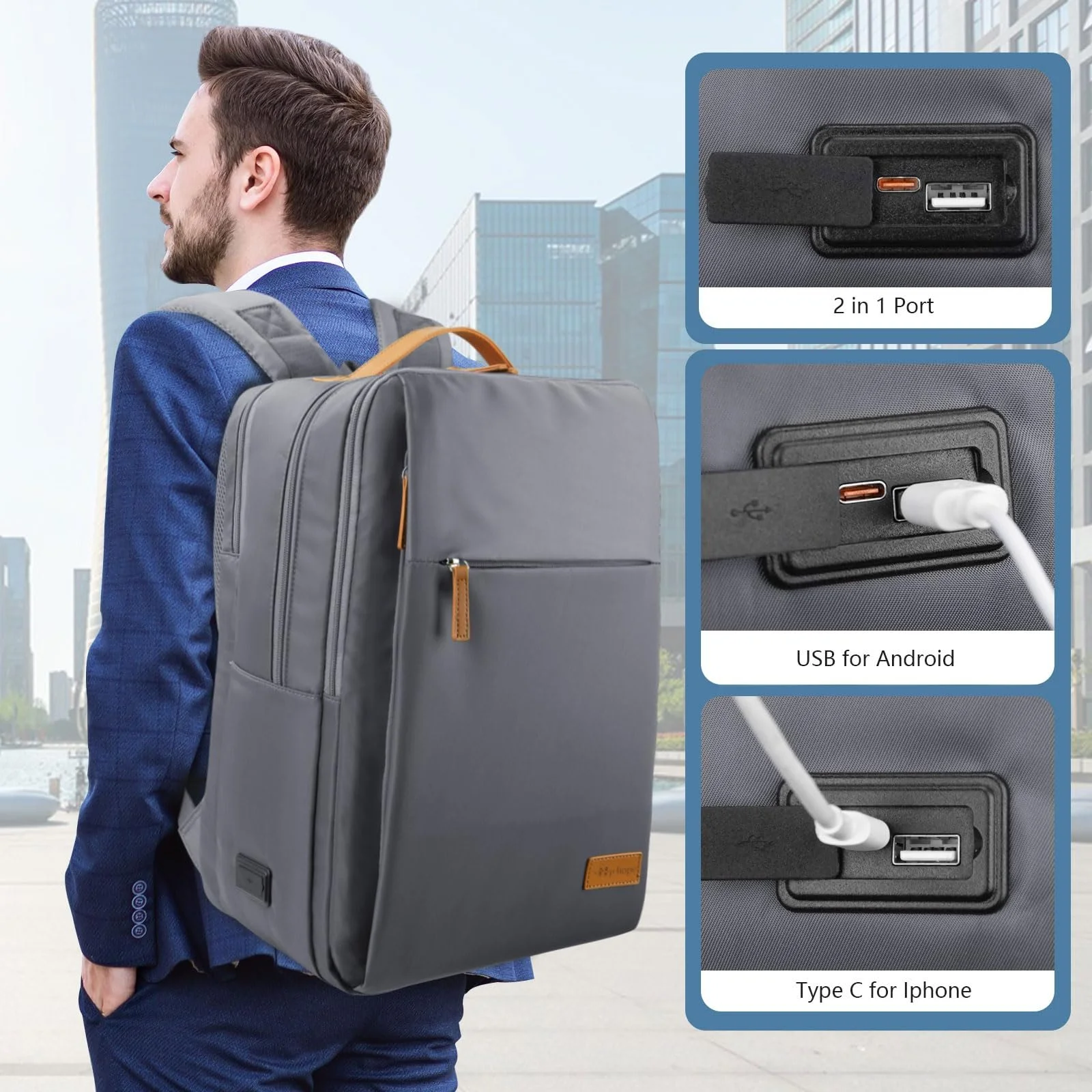 Рюкзак для ноутбука Hp hope Business 22л 15.6" USB Водонепроникний Сірий upgrade, фото №3 Рюкзак для ноутбука Hp hope Business 22л 15.6" USB Водонепроникний Сірий upgrade, фото №3