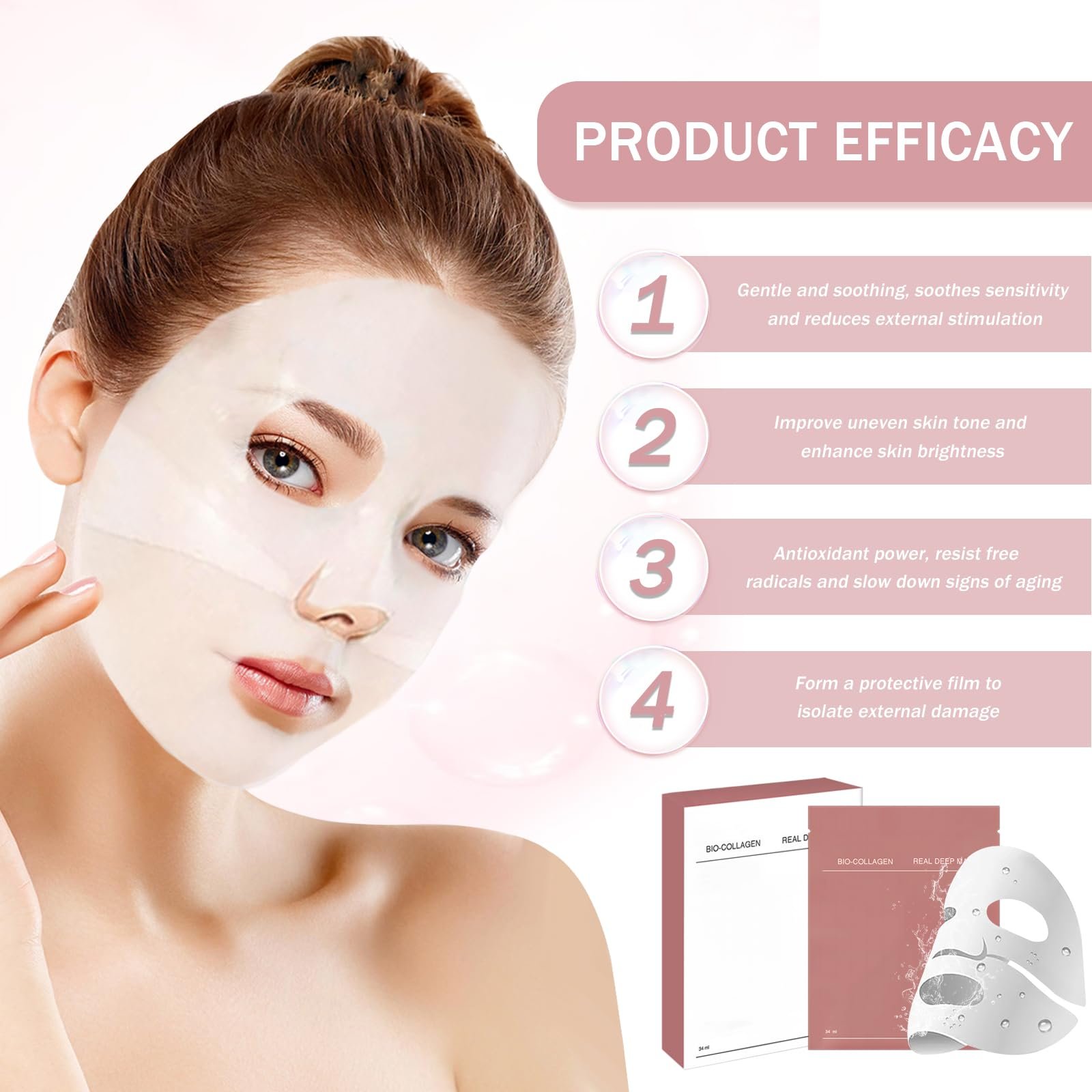 Набор из 10 органических коллагеновых масок, Органическая коллагеновая маска глубокого увлажнения, Коллагеновая маска глубокого увлажнения, Увлажняющая ночная маска, Уменьшает мелкие морщины, Антивозрастная и омолаживающая маска для лица, фото №6