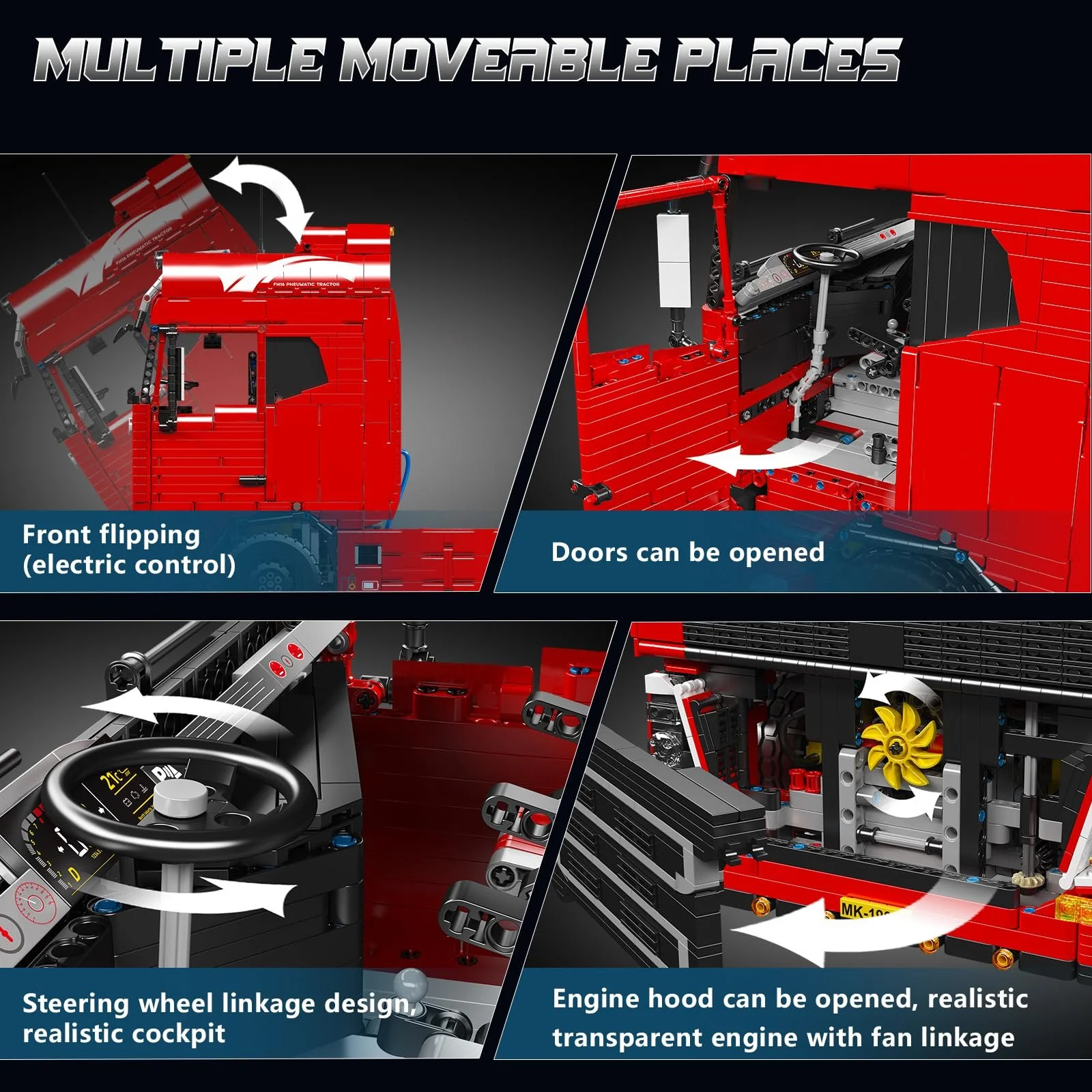 Конструктор Грузовик Technik Mould King 19015 Mobile Pneumatic, 4608 деталей, Локомотив для буксировки с моторами, Двойное управление: пульт 2.4 G и приложение, фото №3