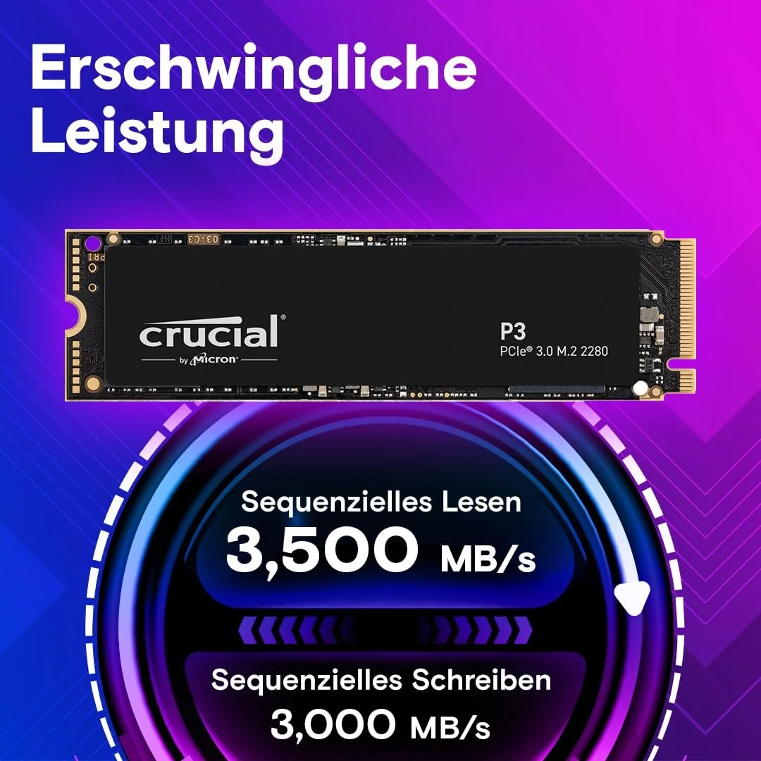 Внутрішній SSD-накопичувач Crucial P3 500GB M.2 PCIe Gen3 NVMe 3D NAND (CT500P3SSD8), фото №2