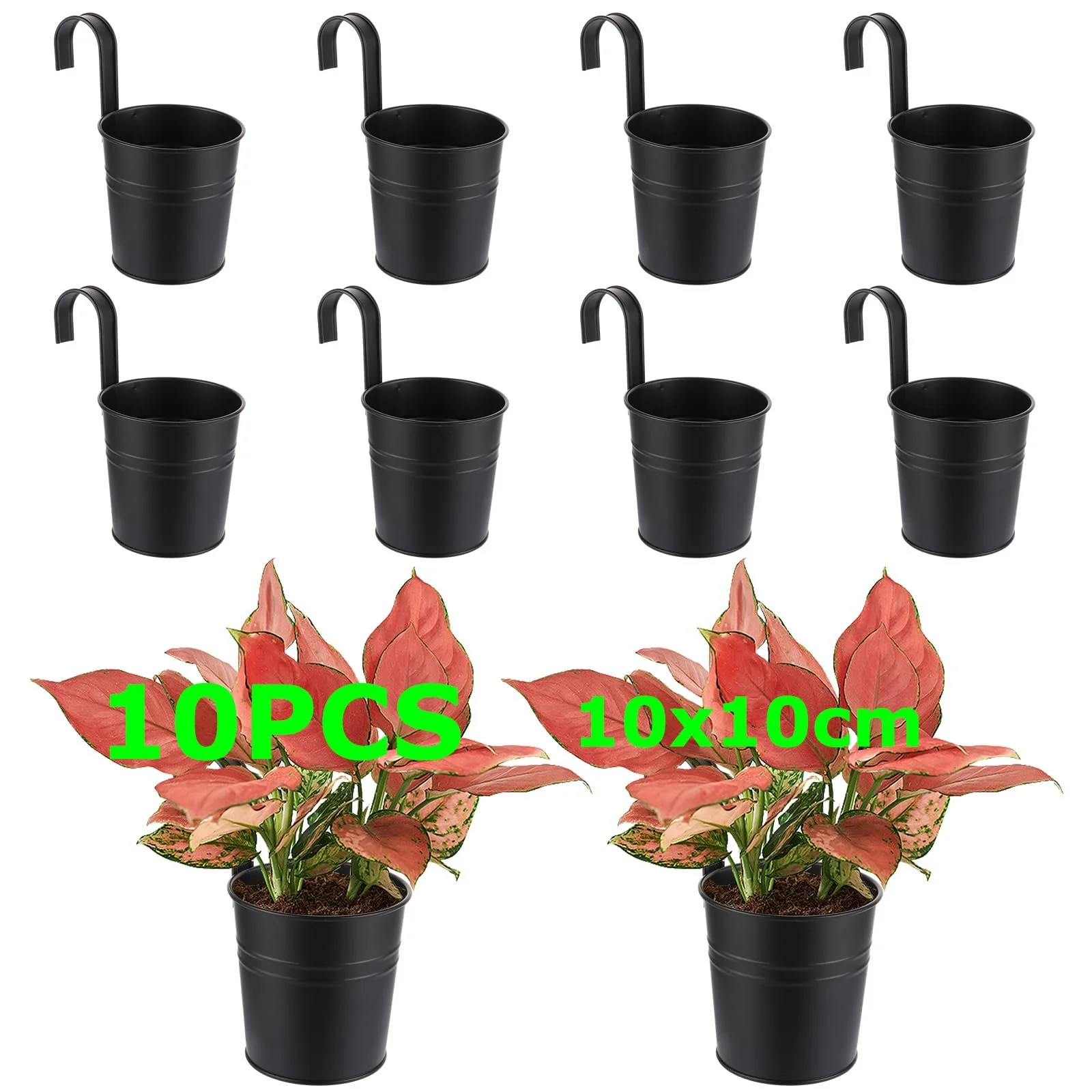 Набір підвісних квіткових горщиків SHUESS 10 шт. металеві з гачками та дренажним отвором Чорний, фото №1 Набір підвісних квіткових горщиків SHUESS 10 шт. металеві з гачками та дренажним отвором Чорний, фото №1