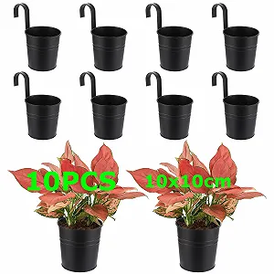 Набір підвісних квіткових горщиків SHUESS 10 шт. металеві з гачками та дренажним отвором Чорний - Фото 1