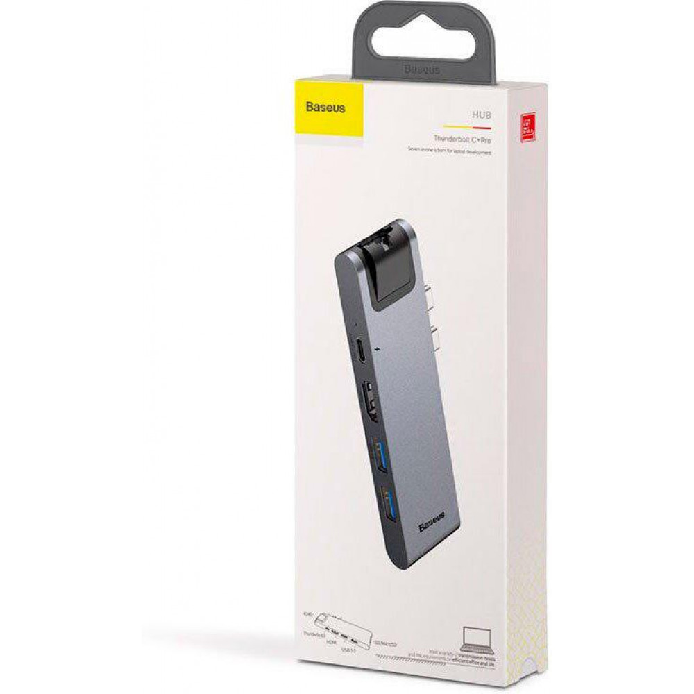 USB-хаб Baseus (CAHUB-L0G) thunderbolt C Pro Seven-in-one smart HUB docking station CAHUB-L0G Чорний, фото №2