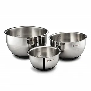 Набір мисок для змішування HexClad Stainless Steel з 3 предметів з нержавіючої сталі з кришками та силіконовою основою synthetic.ua - Фото 1