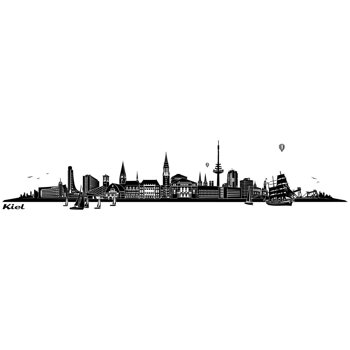 Наклейка на стіну Wandkings Skyline Kiel 120 x 24 см Чорна, фото №3 Наклейка на стіну Wandkings Skyline Kiel 120 x 24 см Чорна, фото №3