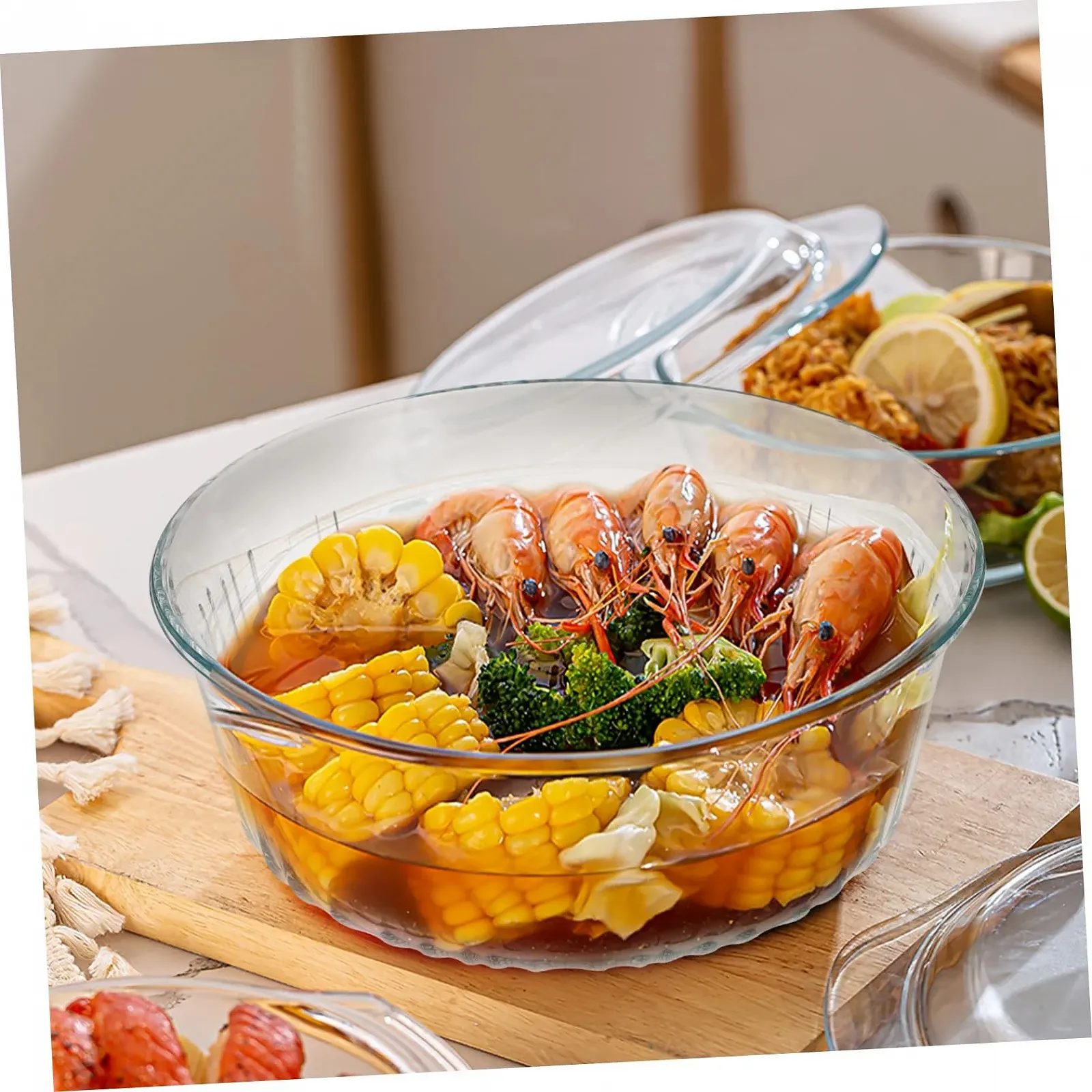 Форма для запікання GALPADA кругла скляна з кришкою термостійка прозора, фото №4