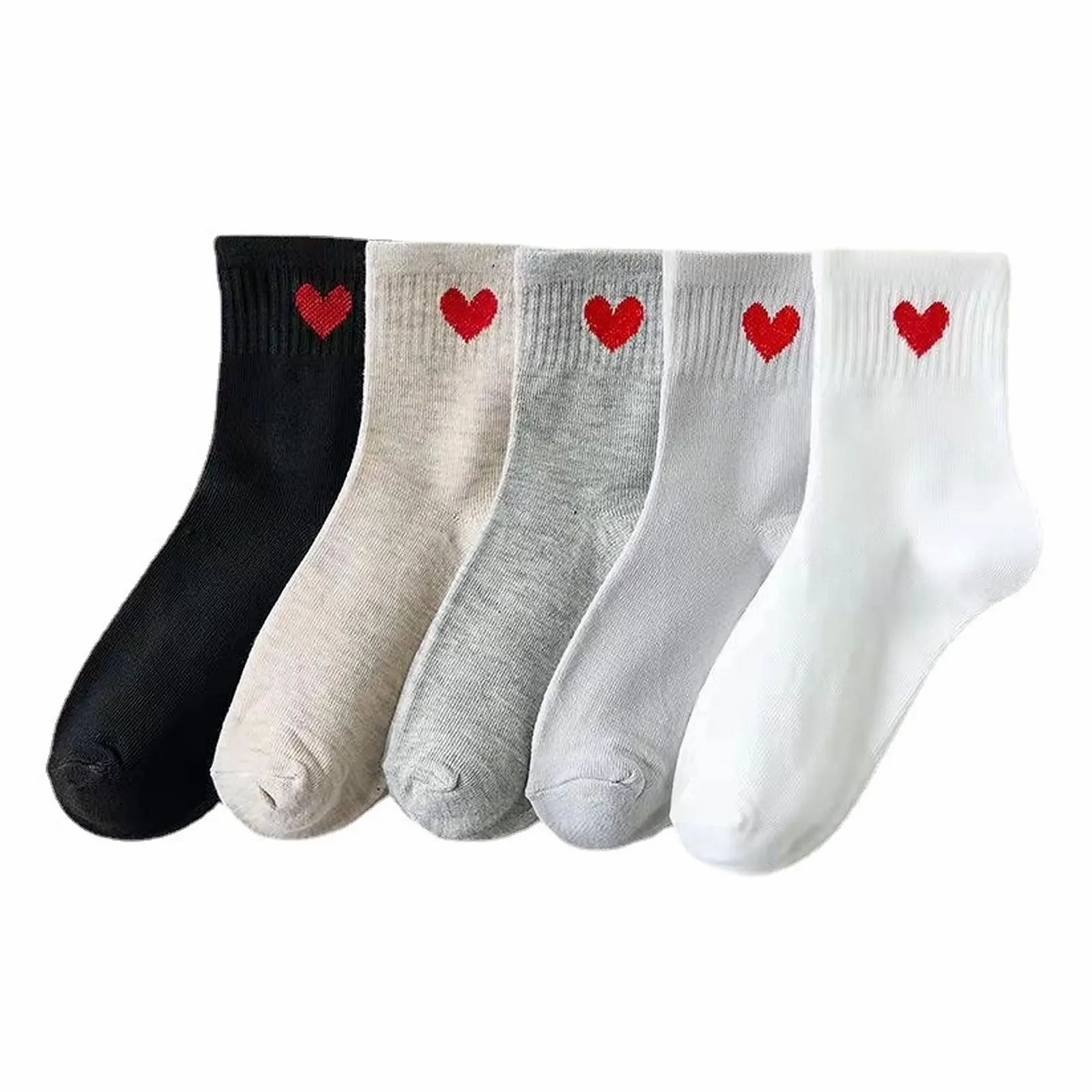 Носки женские теннисные с сердечками, 37-42, хлопковые, спортивные, 5 цветов: черный, белый, темно-серый, фото №1
