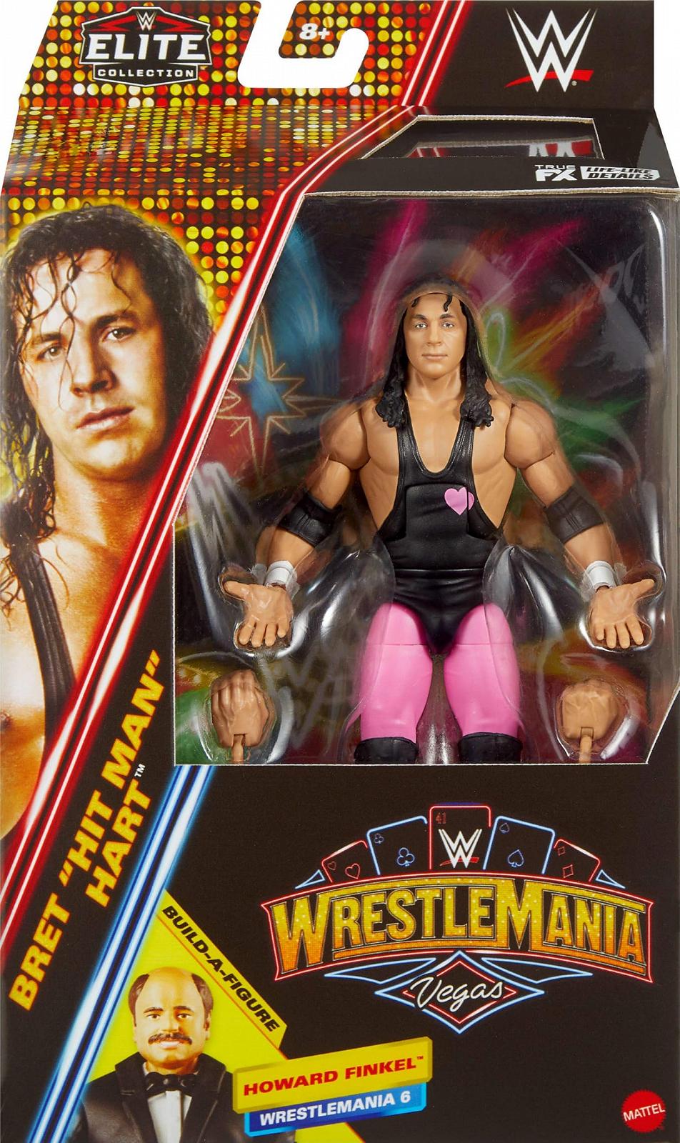 Экшн-фигурка Mattel Elite Collection WWE, премиальный набор Bret Hart Live Event, Wrestlemania с деталями Howard Finkel Build-A-Figure, фото №2