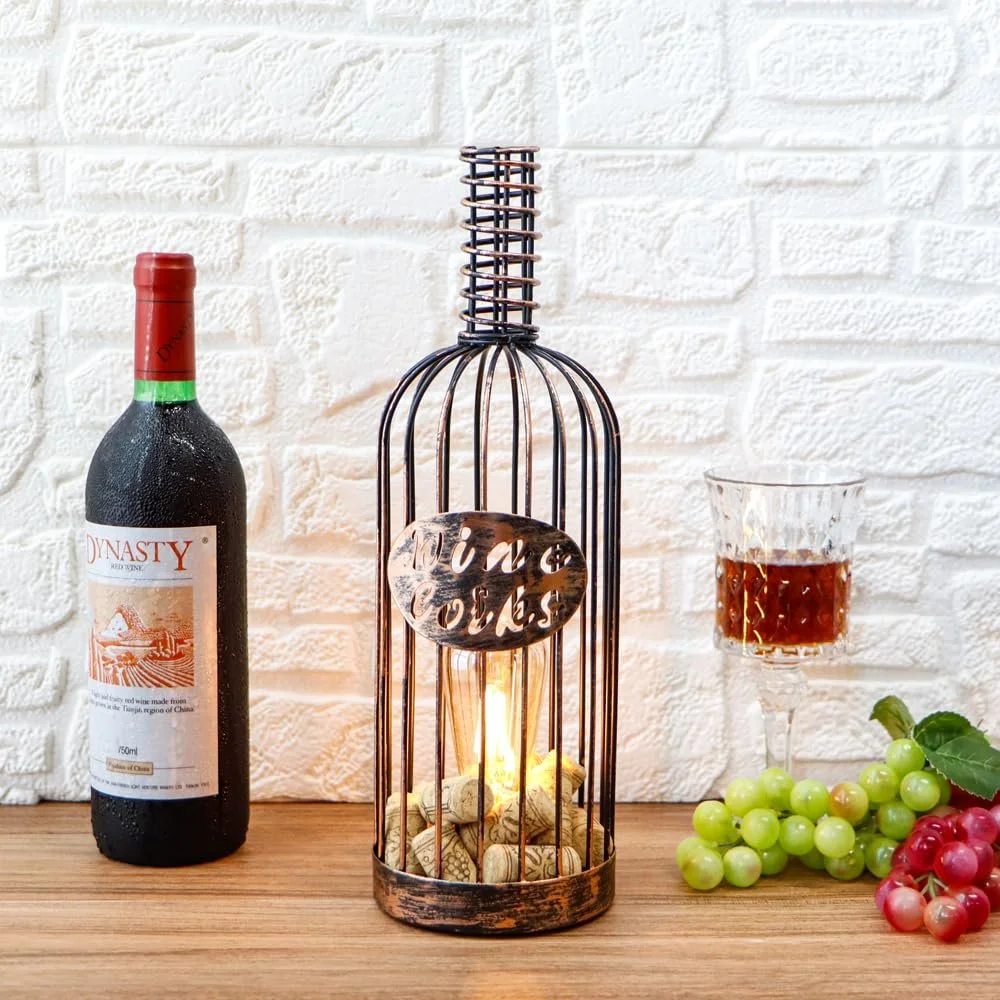 Настільна лампа JHY DESIGN Decorative Battery Operated Wireless Metal Wine Cork Bottle з таймером Black Brushed Gold, фото №8