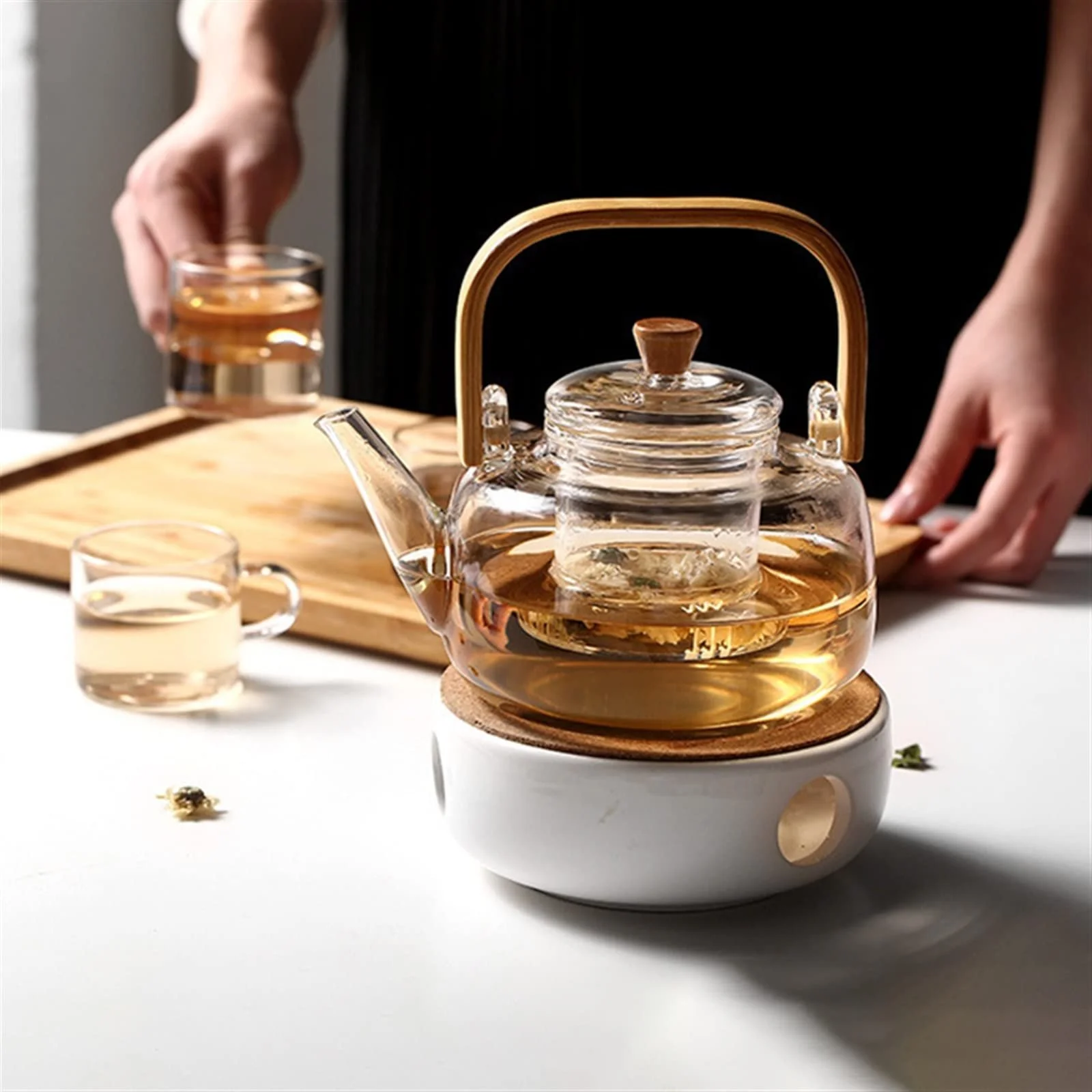 Чайник-заварник ZRQSMCX Скляний Жаростійкий з бамбуковою ручкою, фото №2