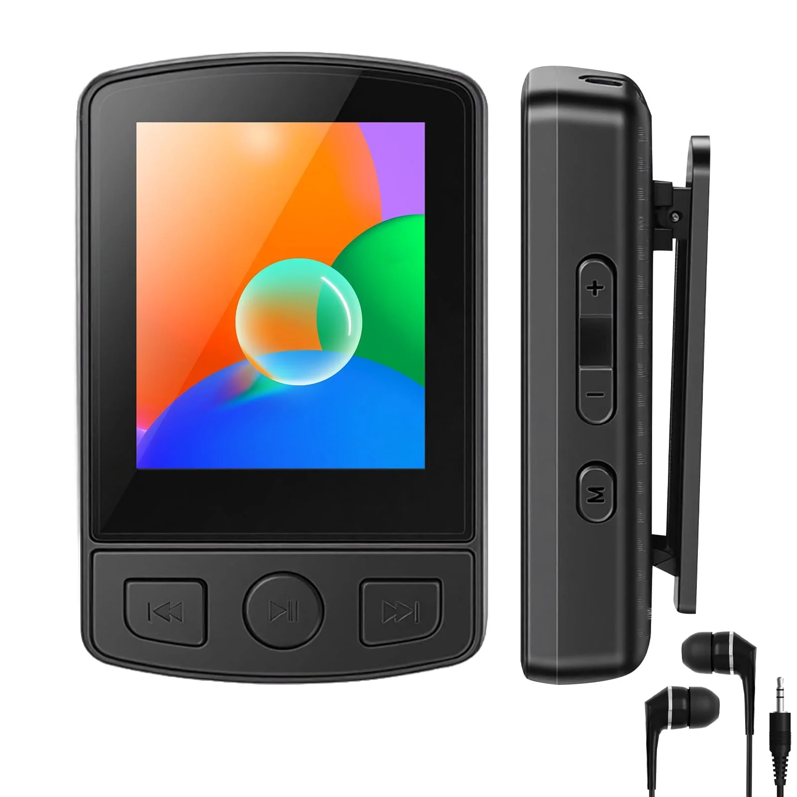 MP3-плеер Sport 32 ГБ 1,8-дюймовый TFT цветной экран с клипсой FM-радио, встроенный динамик с наушниками, расширяемый до 128 ГБ SD-карты, фото №1