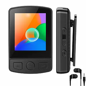 MP3-плеер Sport 32 ГБ 1,8-дюймовый TFT цветной экран с клипсой FM-радио, встроенный динамик с наушниками, расширяемый до 128 ГБ SD-карты - Фото 1