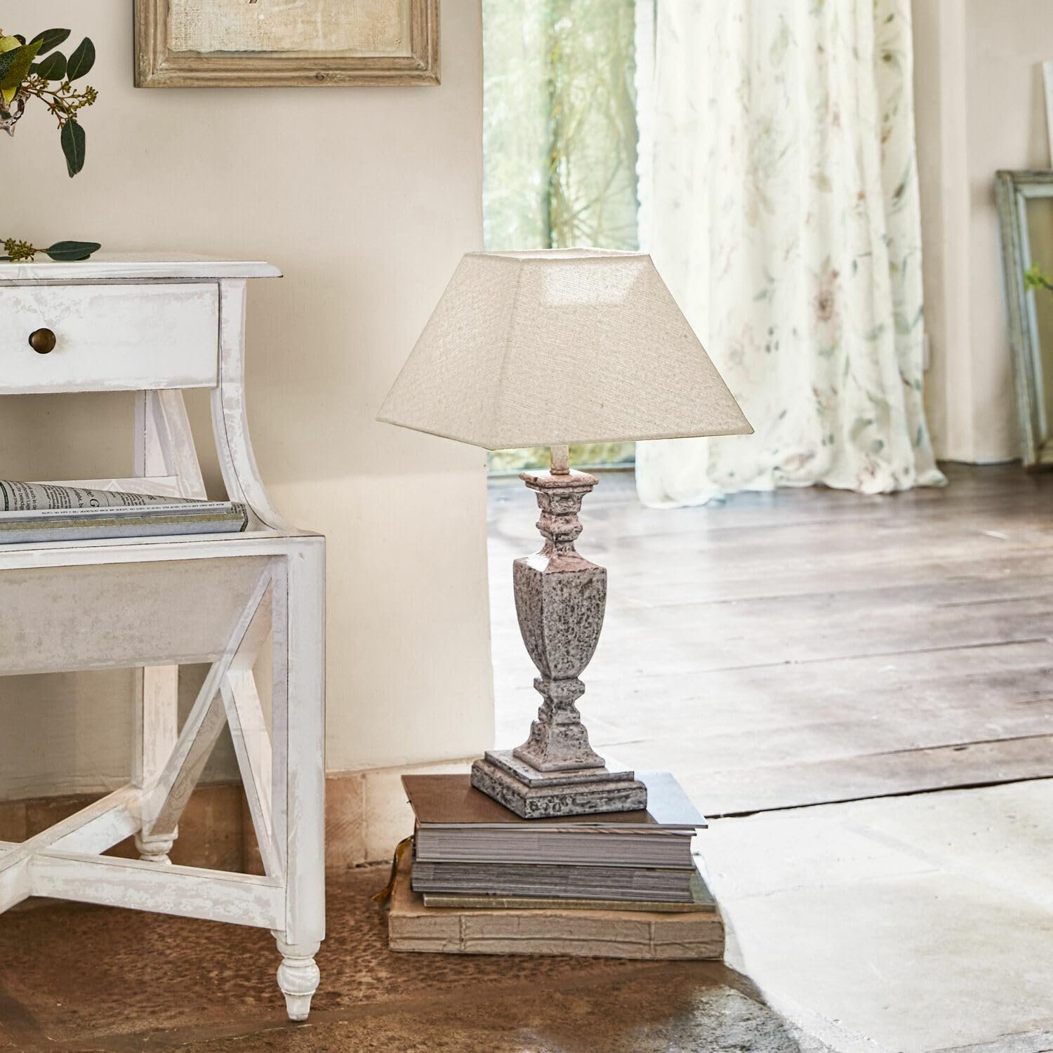 Настільна лампа LOBERON Gorham бавовна льон МДФ 58,5/29/29 см біла/античний сірий, фото №4