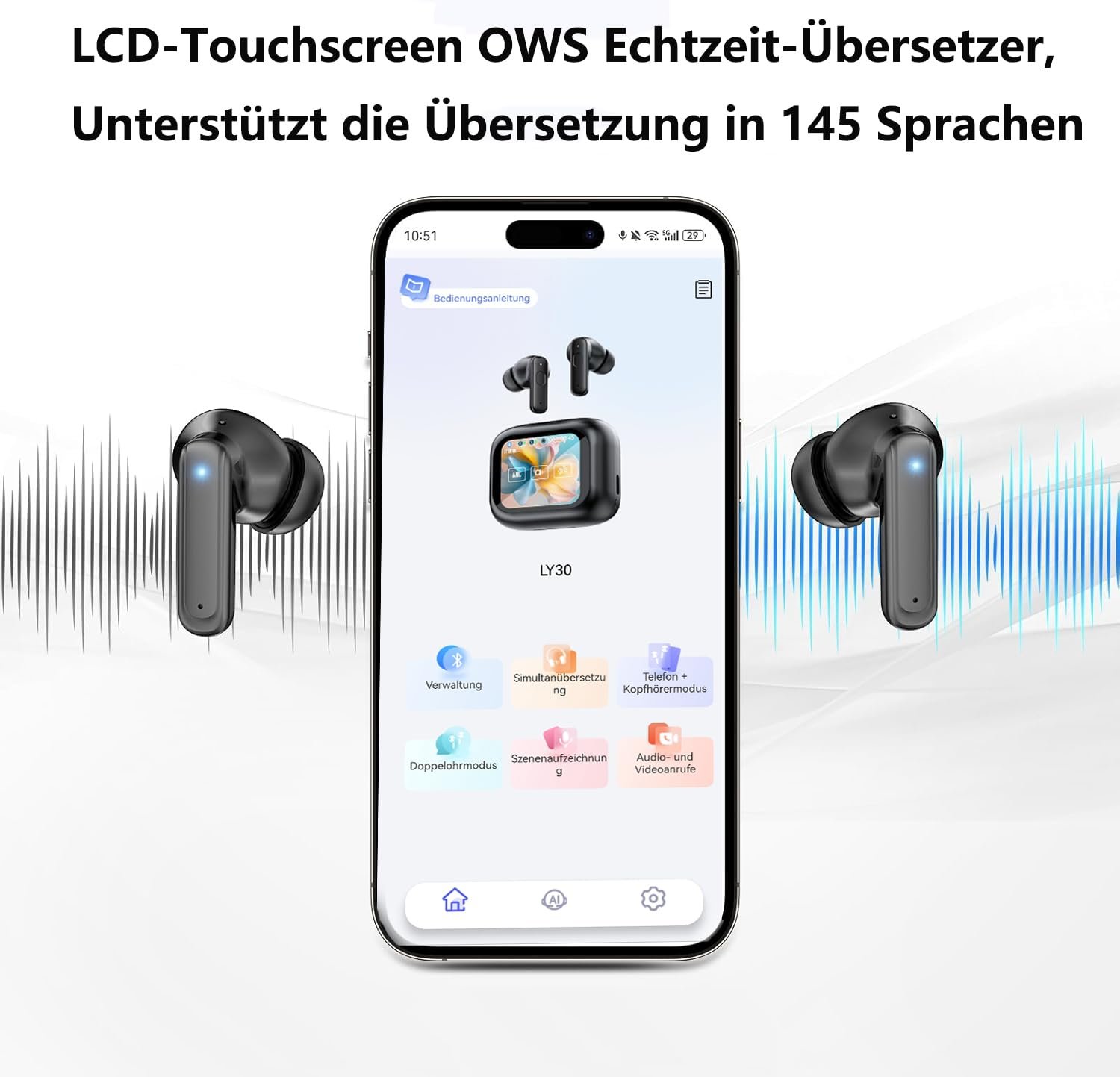 Навушники-перекладачі Ai, для перекладу, 144+ мовами в реальному часі з додатком, Bluetooth, фото №7