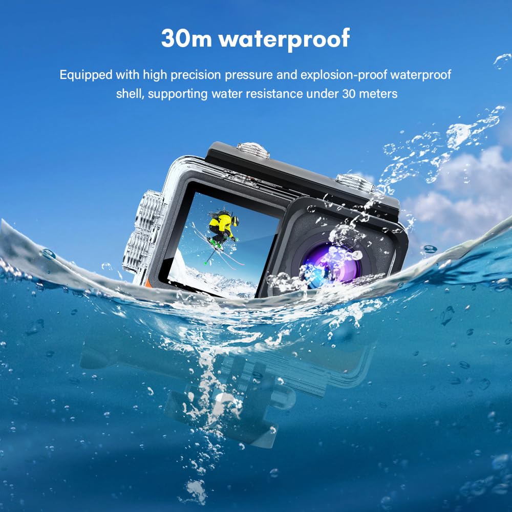 Action Cam Andoer 4K 24MP Водонепроникна Екшн-камера з 2.0 Inch Touch Control Screen Dual Screen 170° Широкий Кут З підтримкою прямих трансляцій з UV Filter Waterproof Housing Adapters, фото №6