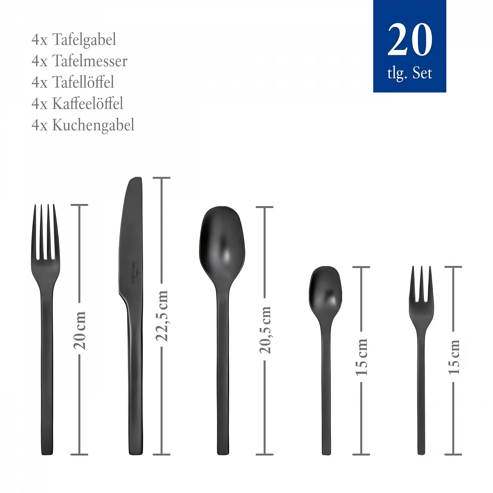 Набір столових приборів Villeroy & Boch Manufacture, 20 предметів, для 4 осіб, чорний, фото №3 Набір столових приборів Villeroy & Boch Manufacture, 20 предметів, для 4 осіб, чорний, фото №3