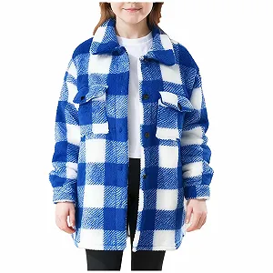 Пальто дитяче плюшеве в клітинку SYDUZAX, підліткове, на ґудзиках - Фото 1