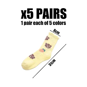 Носки с узором Love 5 пар, Милые плюшевые носки, Носки из кораллового флиса, Теплые носки, Домашние носки для пола для женщин, разноцветные synthetic.ua - Фото 1