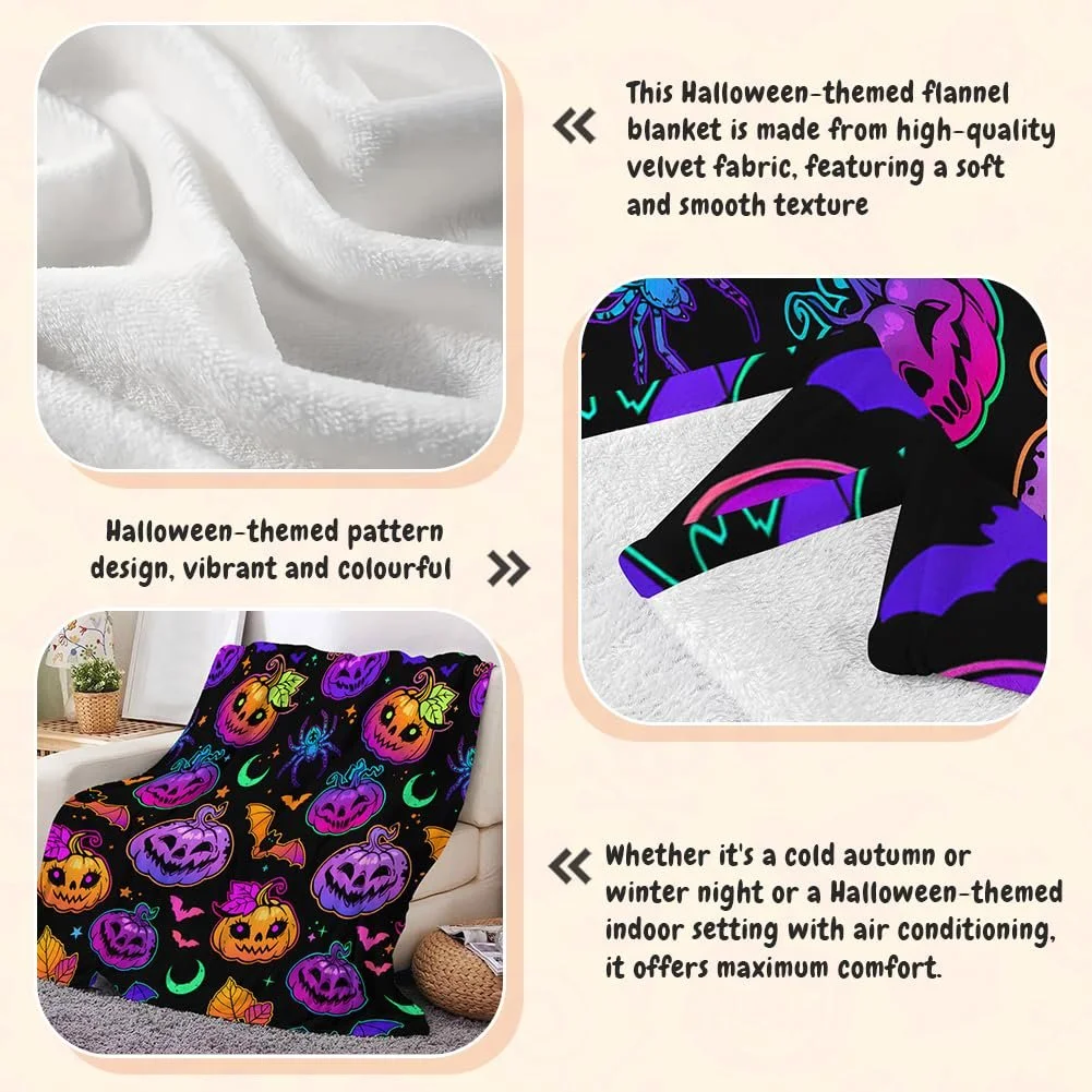Покривало Halloween Фланелева З мотивами, такими як гарбузи, привиди та кажани, фото №3