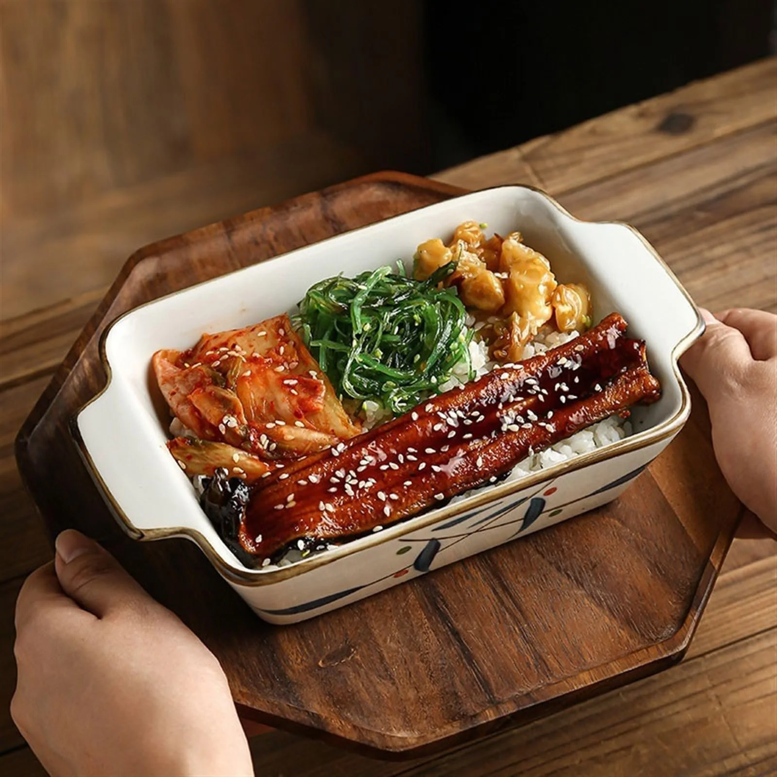 Керамическая форма для запекания глубокая удлиненная с двумя ручками расписанная вручную, фото №4