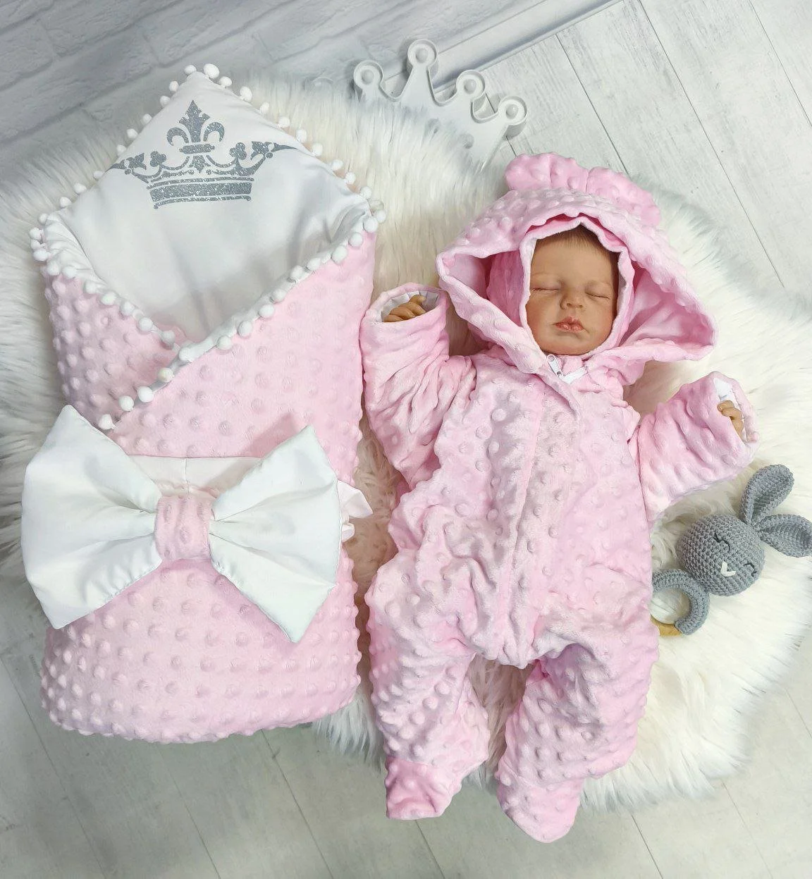 Комплект для новонародженого демісезоний Плюш Корона рожевий, фото №1 Комплект для новонародженого демісезоний Плюш Корона рожевий, фото №1