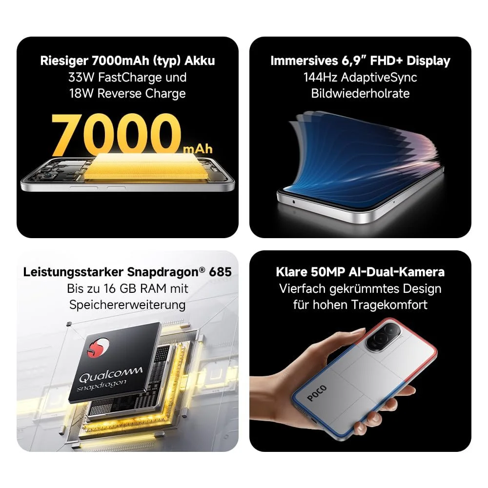 Смартфон XIAOMI Poco M7 8+256ГБ 6.9 дюйма FHD+ 144Гц Snapdragon 685 50Мп AI 7000мАч Синий, фото №2