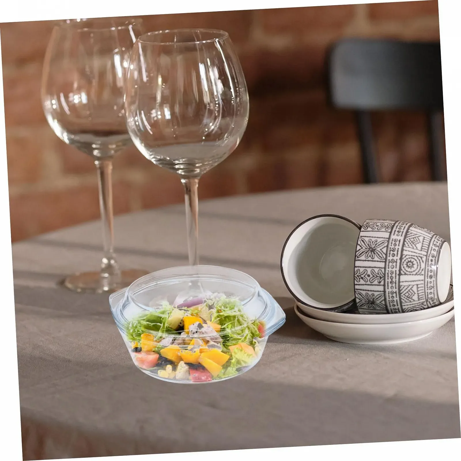 Форма для запекания стеклянная TOYANDONA с крышкой круглая термостойкая прозрачная, фото №4