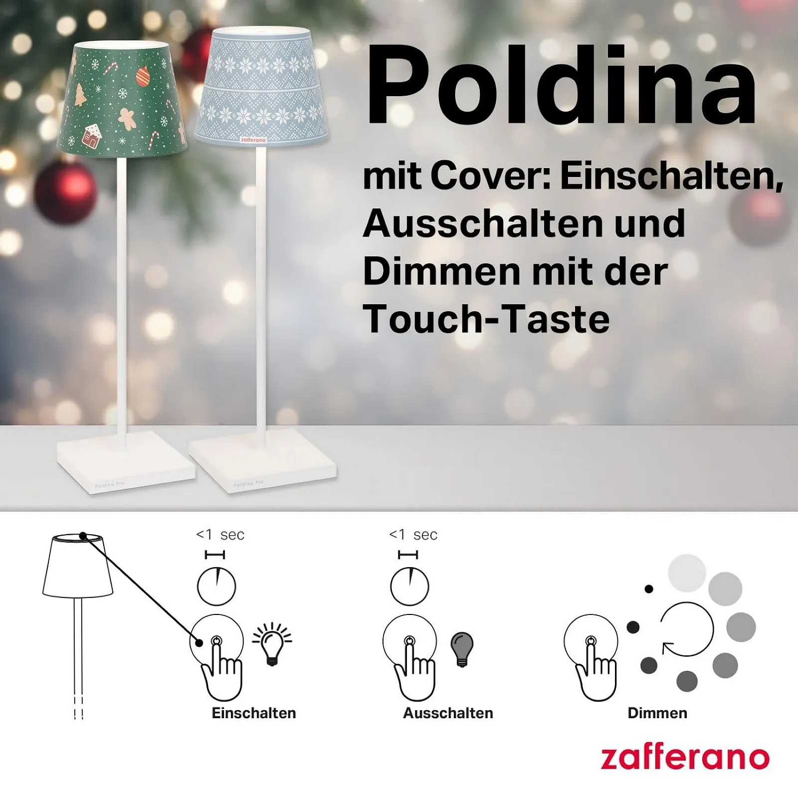 Настільна лампа Zafferano Poldina Pro Бездротова Акумуляторна Сенсорна 38 см Біла (Christmas Sweets), фото №5