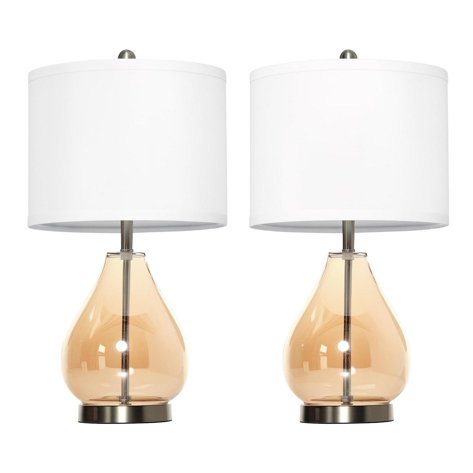 Настільна лампа HOMCOM Набір з 2 шт Лляний абажур Скляні стійки E27 Біла, фото №1