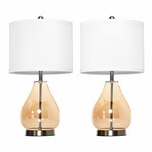 Настільна лампа HOMCOM Набір з 2 шт Лляний абажур Скляні стійки E27 Біла - Фото 1