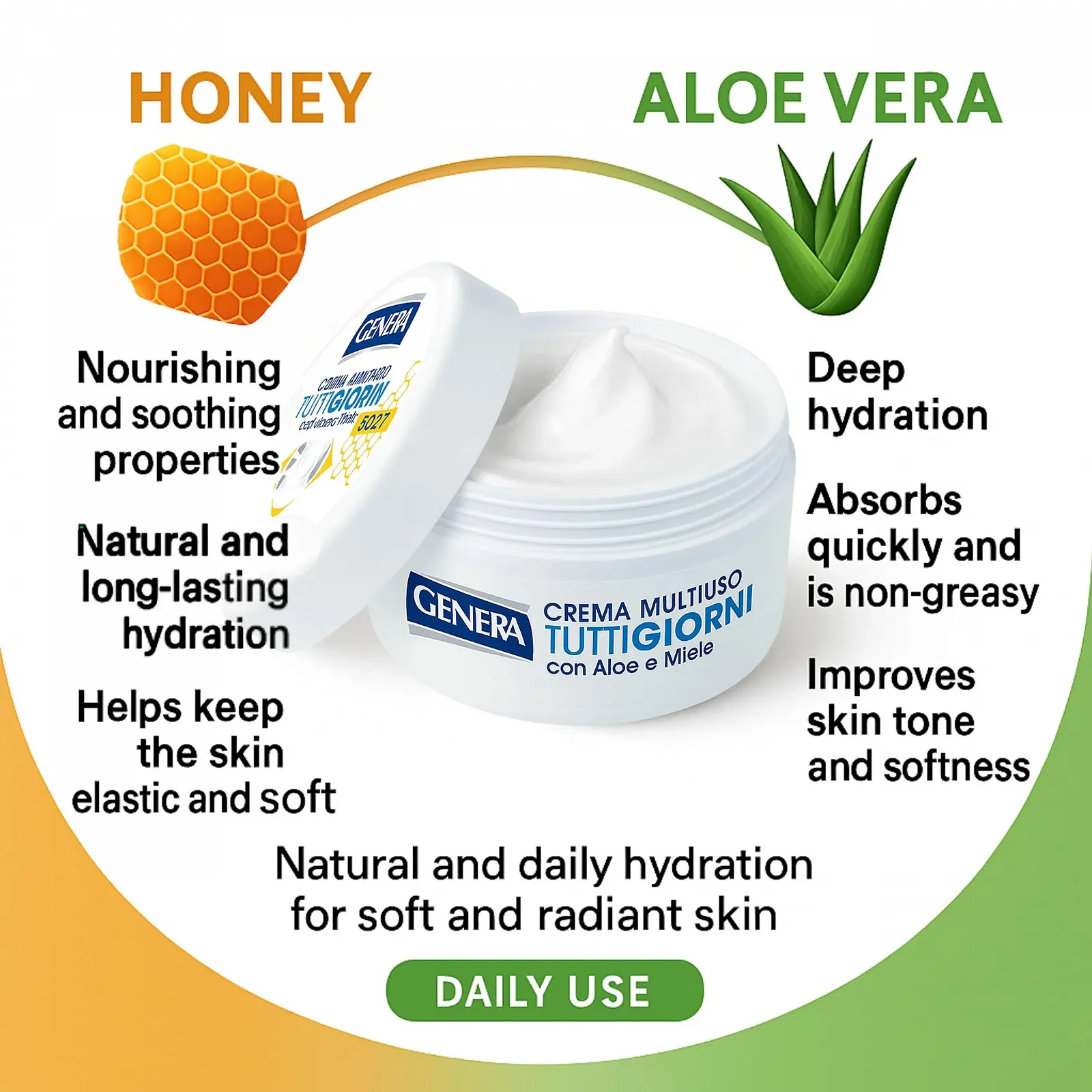 Крем Genera Tuttigiorni з Алое та Медом 160 мл, фото №2 Крем Genera Tuttigiorni з Алое та Медом 160 мл, фото №2