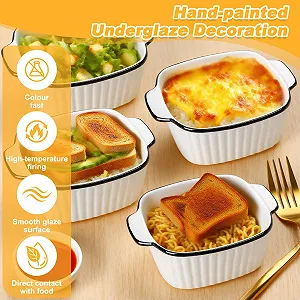 Набор мини-форм для запекания керамические 4 штуки квадратные с ручками штабелируемые белые synthetic.ua - Фото 1