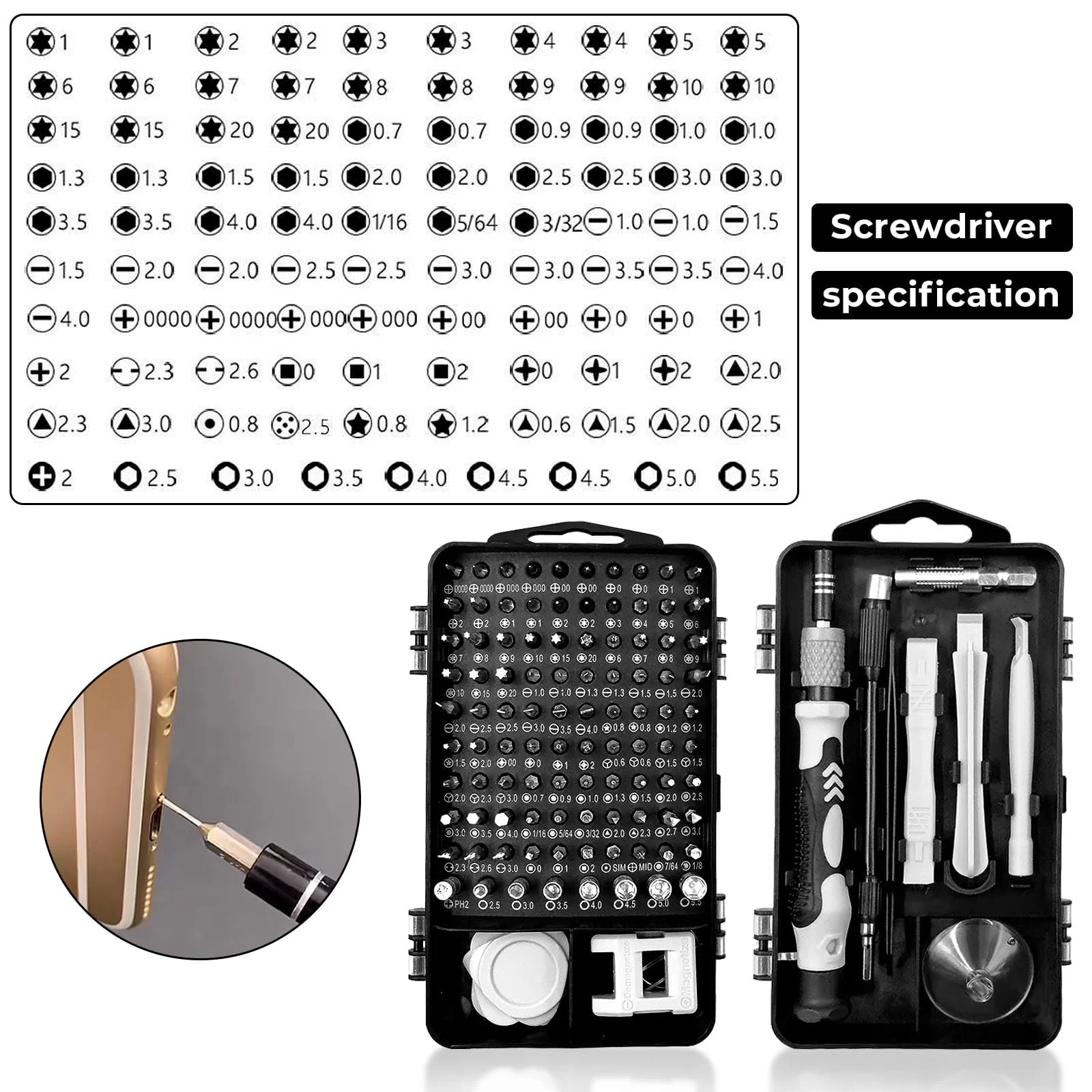 Набір прецизійних інструментів 115-в-1 викрутки з вуглецевої сталі 16 x 10 x 5.1 см 540 г, фото №3