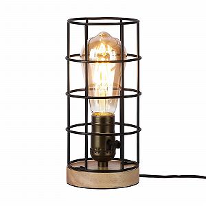 Настільна лампа SUNLLOK Вінтажна Дерево Метал Клітка E27 Чорна - Фото 1