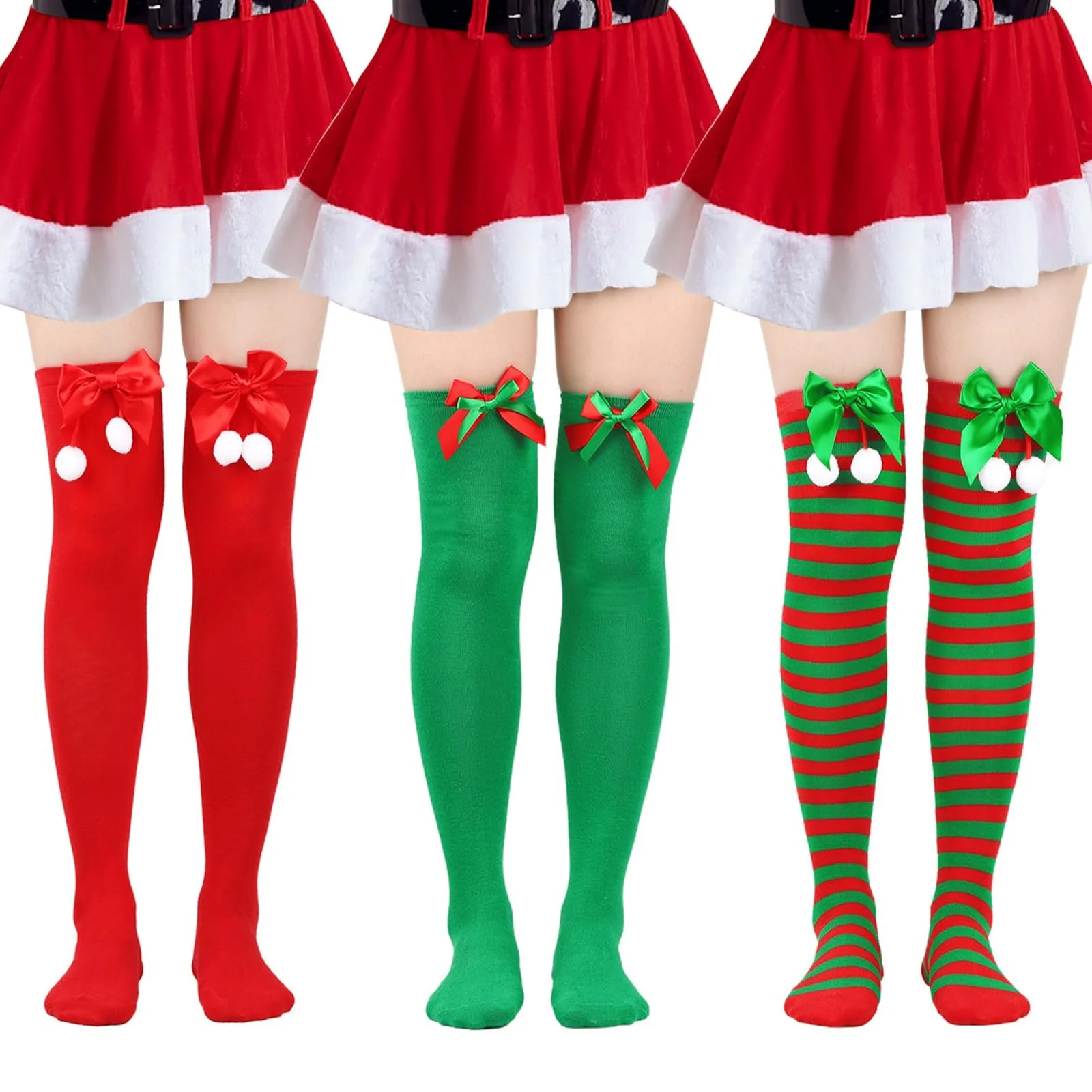 Жіночі гольфи Різдвяні в смужку (3 пари) для косплею, червоні, фото №8