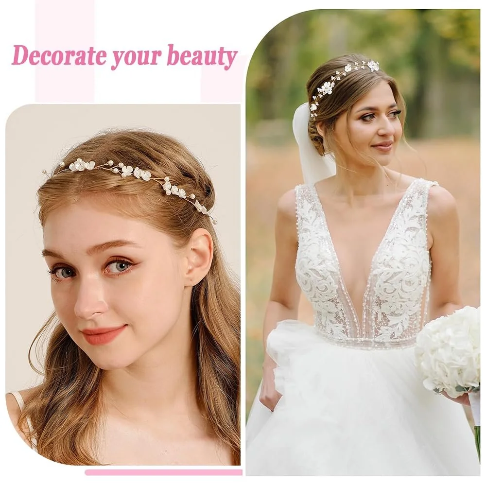 Вінок для волосся з квітами і перлами, 2 шт, фото №6