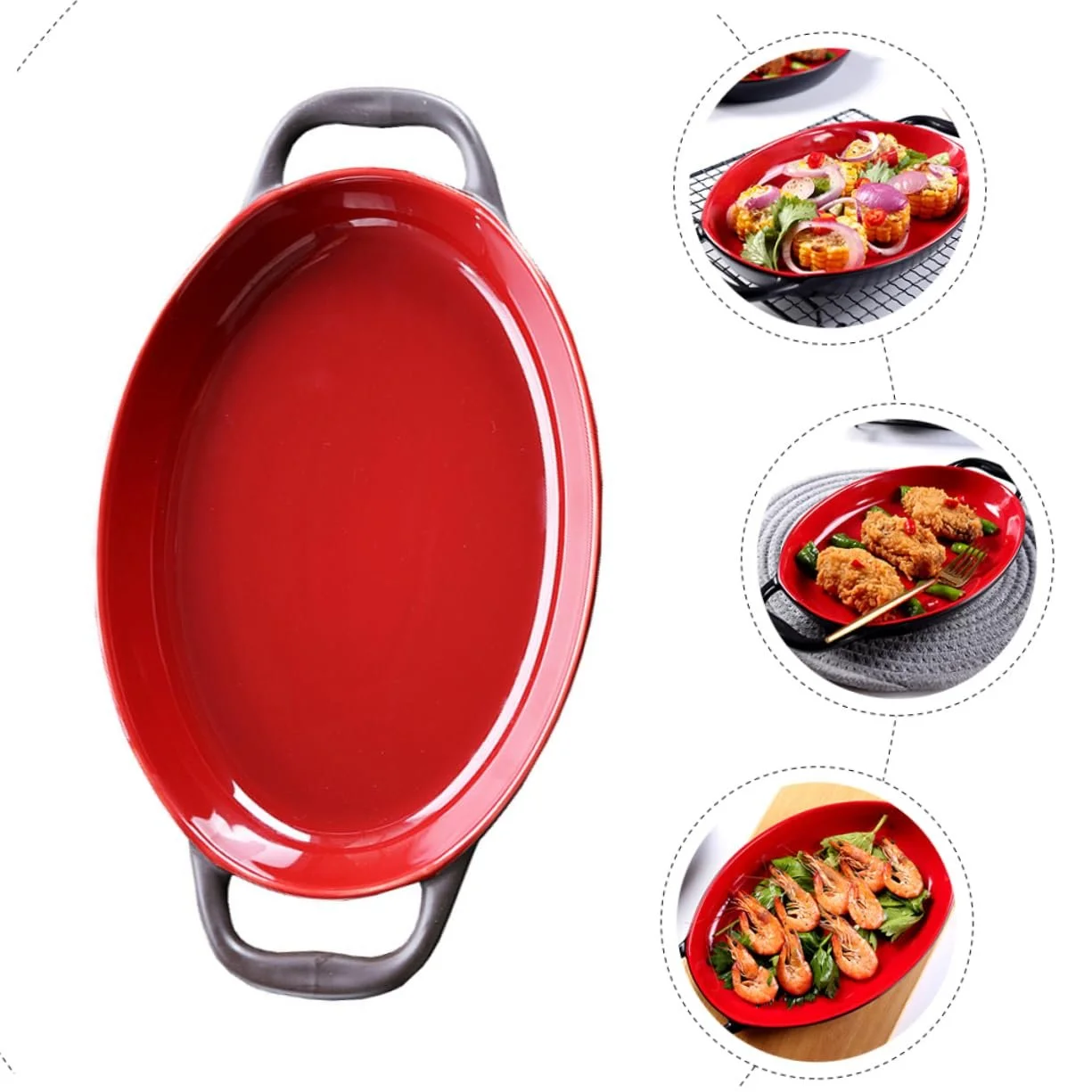 Набір форм для запікання GLEAVI 2 шт. керамічні з подвійними ручками жароміцні Red-Black, фото №2