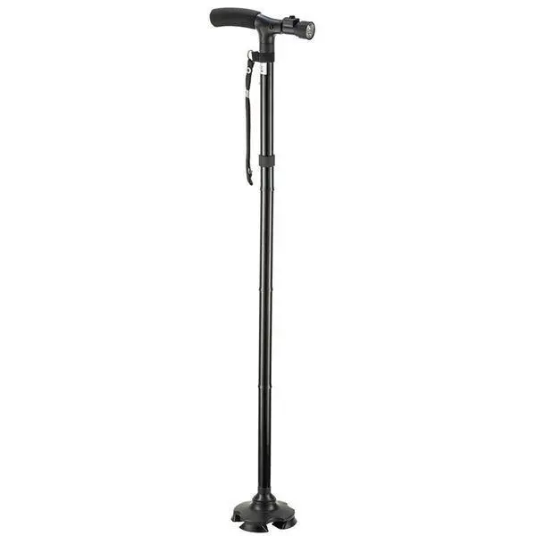 Трость для ходьбы с 4 опорами телескопическая и фонариком Ultimate Magic Cane черная складная, фото №1