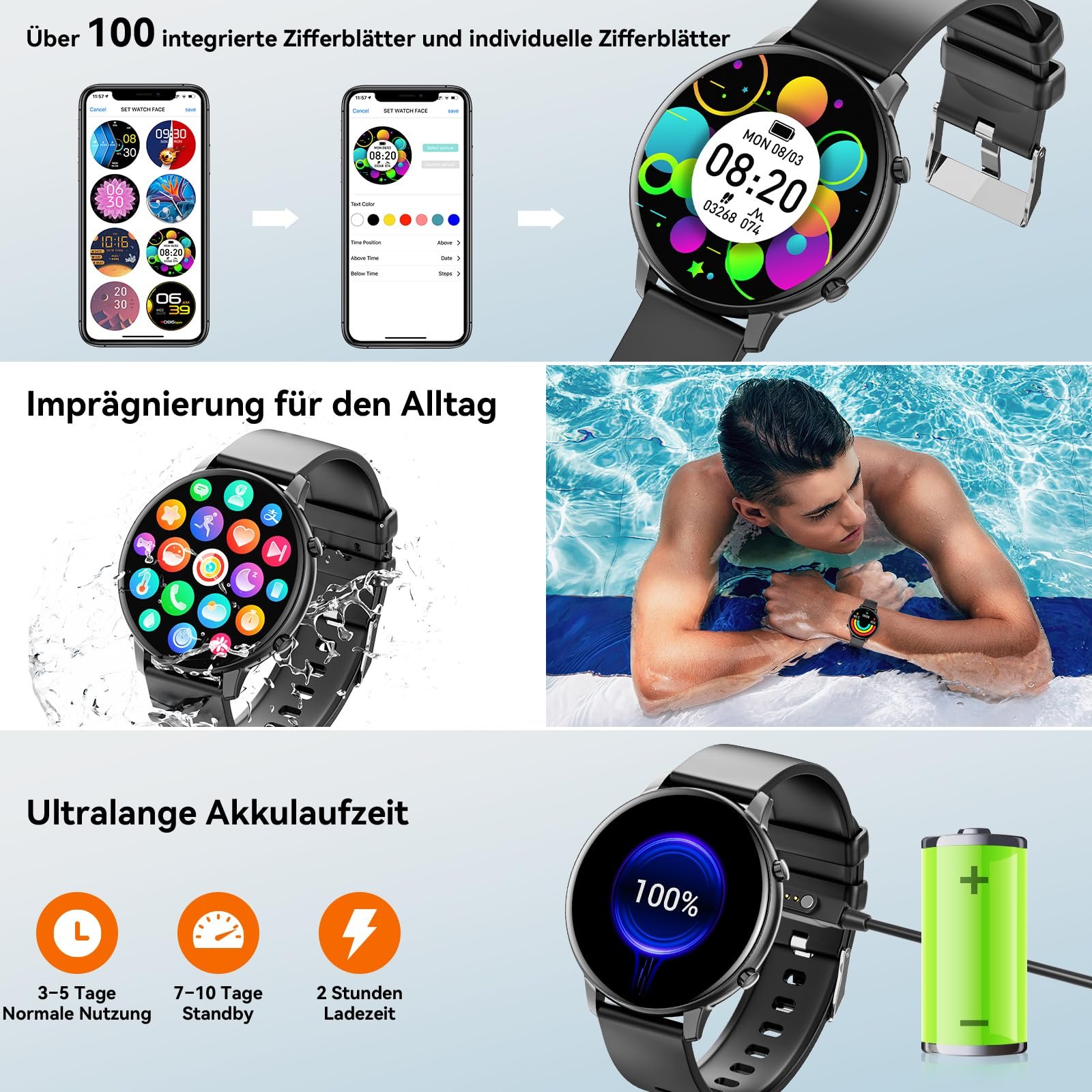 Смарт-годинник Hwagol 1.39 Inch Touchscreen Чорний, фото №9